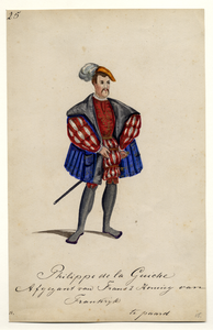 32720 Afbeelding van een kostuumontwerp van Philippe da la Guiche, afgezant van koning Frans I van Frankrijk, figurant ...